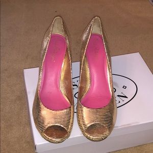 Lilly Pulitzer Gold Resort Chic Wedges
